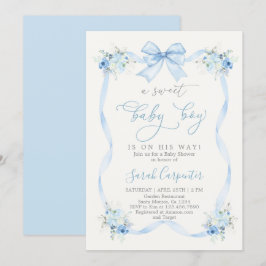 Blue Bow Baby Shower Boy Inbjudningar