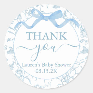 Blue Bow Baby Shower Boy Runt Klistermärke