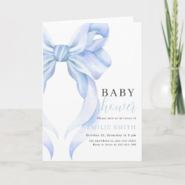 Blue Bow Baby Shower-inbjudan, Boy Baby Shower Inbjudan