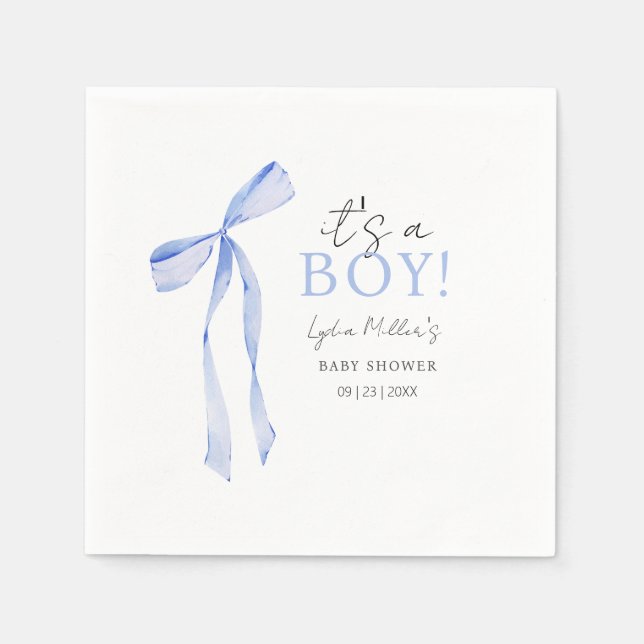 Blue Bow Baby Shower-inbjudan, Boy Baby Shower Pappersservett (Framsidan)