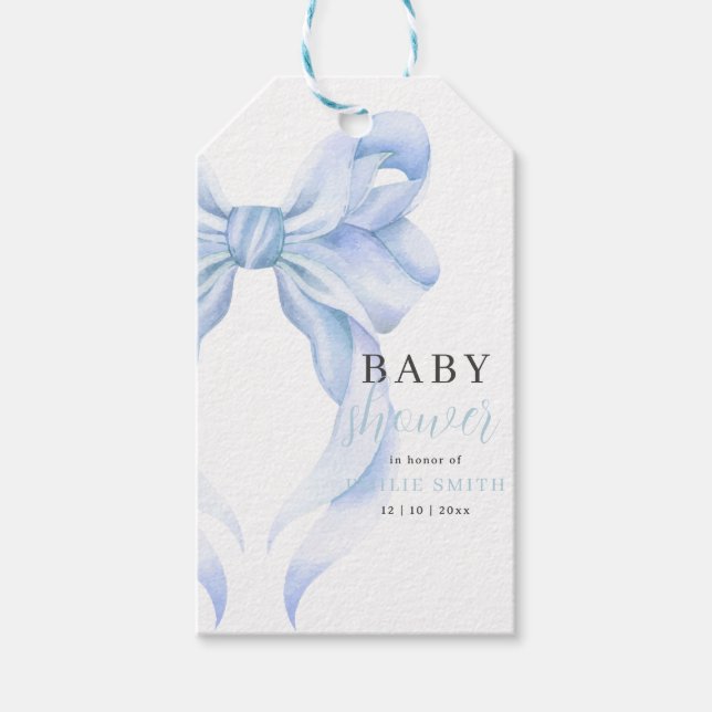 Blue Bow Baby Shower-inbjudan, Boy Baby Shower Presentetikett (Framsidan)