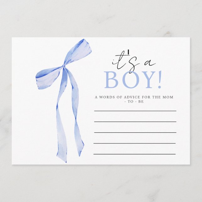 Blue Bow Baby Shower-inbjudan, Boy Baby Shower Rådkort (Framsida)