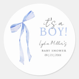 Blue Bow Baby Shower-inbjudan, Boy Baby Shower Runt Klistermärke