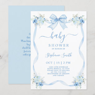 Blue Bow Baby Shower Inbjudningar