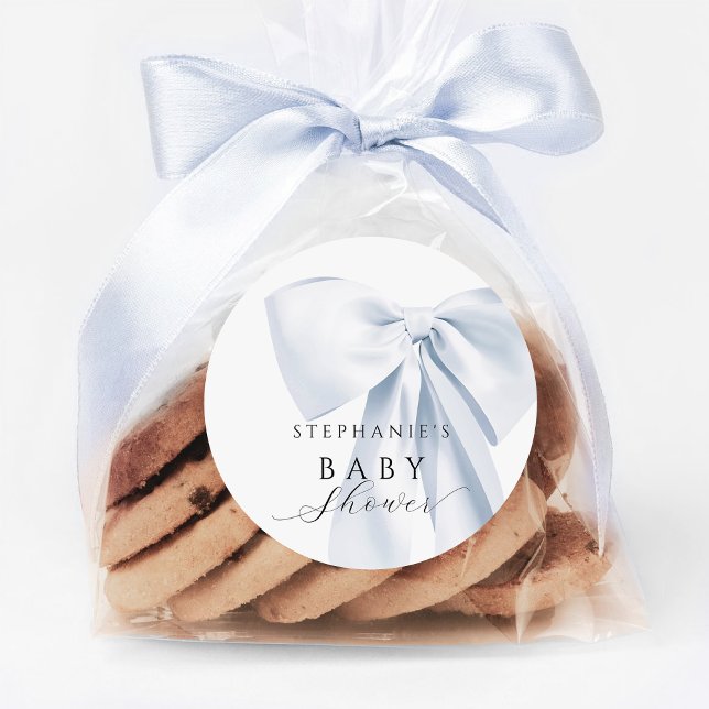 Blue Bow Baby Shower Runt Klistermärke (Skapare uppladdad)
