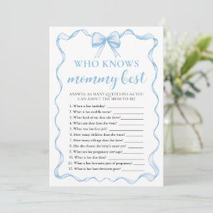 Blue Bow Baby Shower som känner Mammans bästa spel Inbjudningar