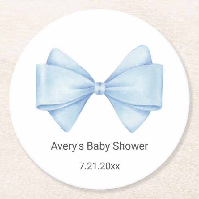 Blue Bow Baby Shower Underlägg Papper Rund (Framsidan)