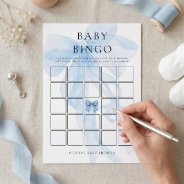 Blue Bow Bingo Baby Shower Game Card Inbjudningar