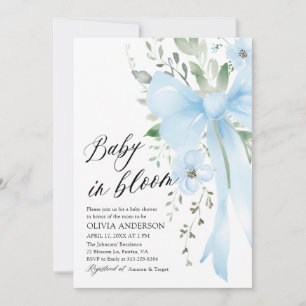 Blue Bow Blommigt Baby i Bloom Boy Shower Inbjudningar
