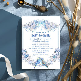 Blue Bow Blommigt Boy Baby Baby Shower Inbjudningar