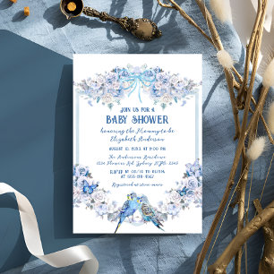 Blue Bow Blommigt Boy Baby Baby Shower Inbjudningar