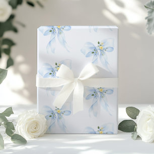 Blue Bow Blommigt Wildblomma Baby Shower Presentpapper