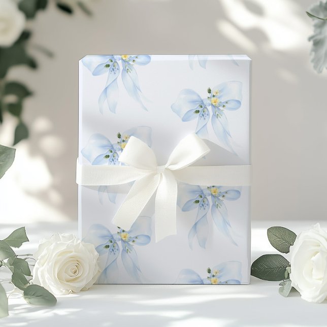 Blue Bow Blommigt Wildblomma Baby Shower Presentpapper (Skapare uppladdad)