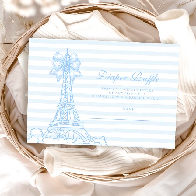 Blue Bow Bonjour Bebe Baby Showe Diapper Raffle Tilläggskort (Skapare uppladdad)
