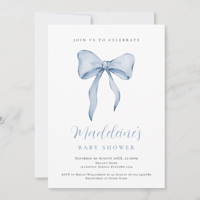 Blue Bow Boy Baby Shower invitation Inbjudningar (Framsida)