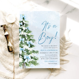 Blue Bow Boy Julgran Oh Baby Baby Shower Inbjudningar