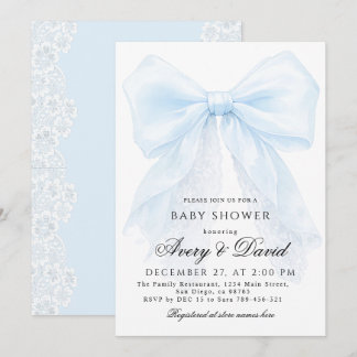 Blue Bow boy Modern Baby Shower  Inbjudningar