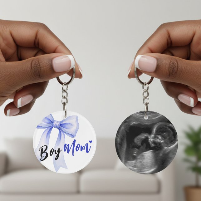 Blue Bow Boy Mom Ribbon Cute Baby Shower (Blue Bow Boy Mom Ribbon Cute Baby Shower Keychain
)
