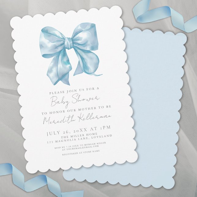 Blue Bow Boy Shower Inbjudningar (Blue Bow Boy Baby Shower Invitation)