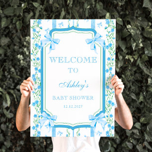 Blue Bow Boy Shower Poster
