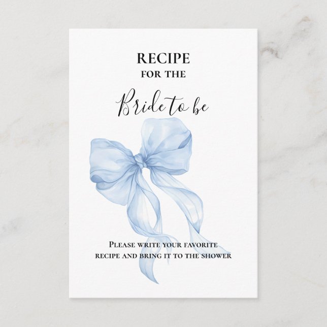 Blue bow bridal shower recipe enclosure card tilläggskort (Framsida)