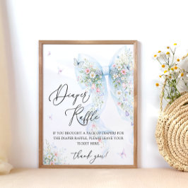 Blue Bow Butterfly Baby Shower Diaper Raffle Poster
