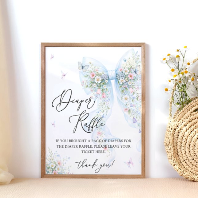 Blue Bow Butterfly Baby Shower Diaper Raffle Poster (Skapare uppladdad)