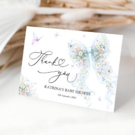 Blue Bow Butterfly Baby Shower Thank You Card Tack Kort
