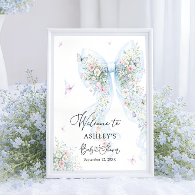 Blue Bow Butterfly Baby Shower Welcome Poster (Skapare uppladdad)