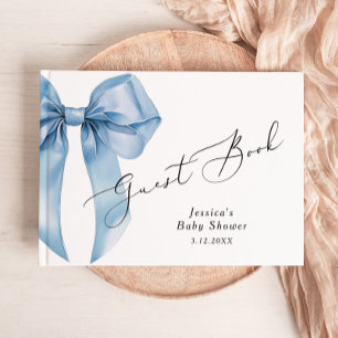 Blue Bow Calligraphy Baby Bow dusch Gästböcker