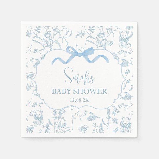 Blue Bow Chinoiserie Baby Shower Boy Pappersservett (Framsidan)