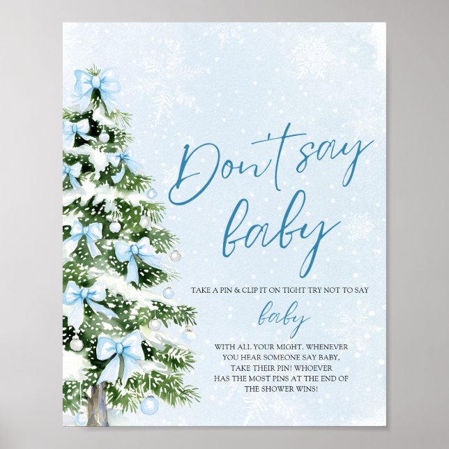 Blue Bow Christmas Tree Baby Shower Don't Say Baby Poster (Framsidan)