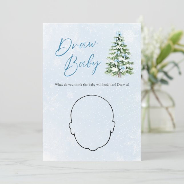 Blue Bow Christmas Tree Baby Shower Draw Baby Game Inbjudningar (Stående Fram)