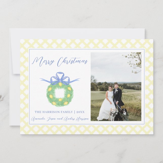 Blue Bow Coastal jul Grandmillenial Photo H Julkort (Framsida)