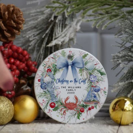 Blue Bow Coastal-julfoto Julgransprydnad Keramik