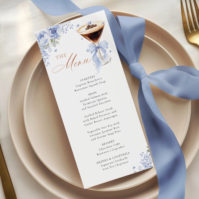 Blue Bow Coffee Bridal Shower Menu Card Meny (Skapare uppladdad)