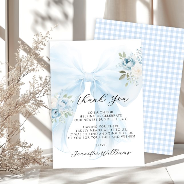 Blue Bow Coquette Baby i Bloom Boy Shower Tack Kort (Skapare uppladdad)