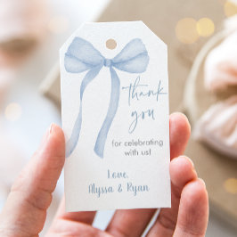 Blue Bow Coquette Baby Shower Tack Presentetikett