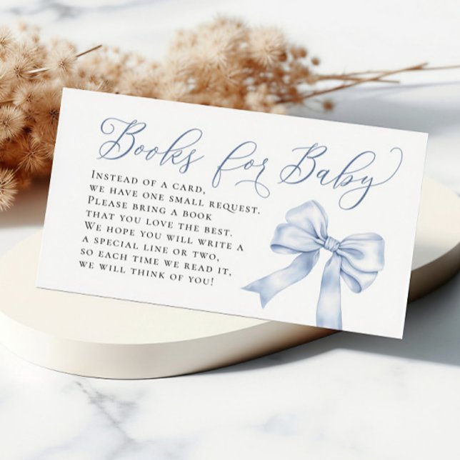 Blue Bow Coquette Bokar för begäran om Baby Bok Tilläggskort (Blue Bow Coquette Books for Baby Book Request Enclosure Card)