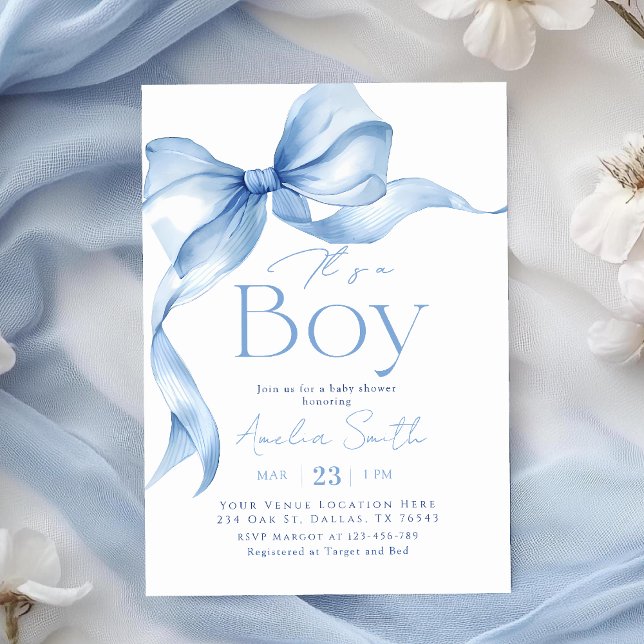 Blue Bow Coquette Boy Baby Shower Inbjudningar (Skapare uppladdad)