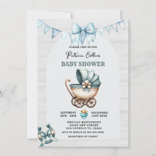 Blue Bow Cowboy Barnvagn Baby Shower Inbjudningar