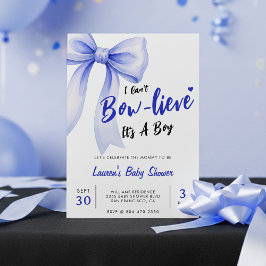 Blue Bow Cute It's a Boy Baby Shower Inbjudningar