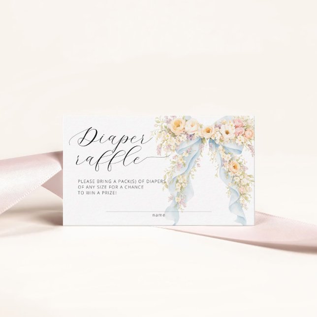 Blue Bow Diaper Raffle Ticket For Baby Shower Tilläggskort (Skapare uppladdad)