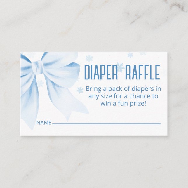 Blue Bow Diaper Raffle Winter Baby Shower  Tilläggskort (Framsida)