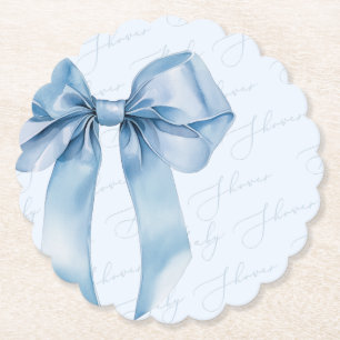 Blue Bow Elegant calligraphy Boy Shower Underlägg Papper