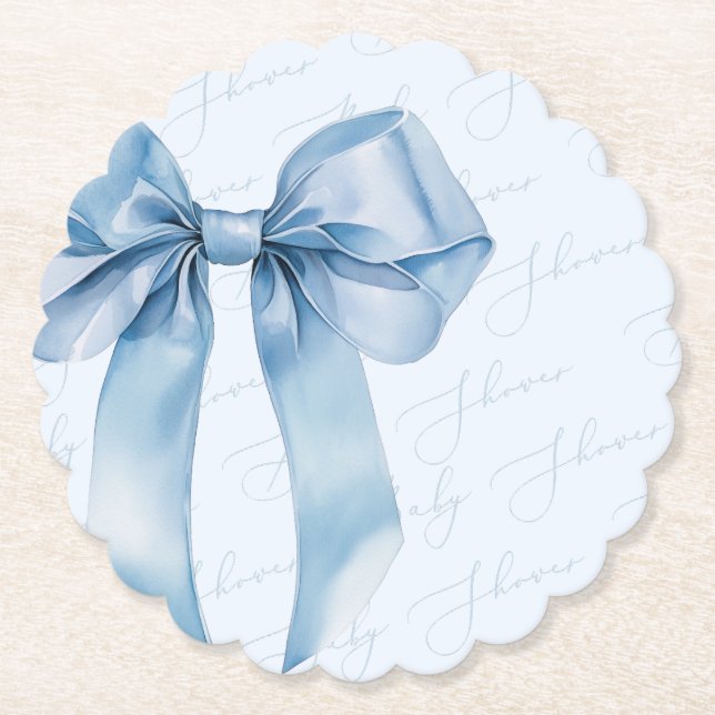 Blue Bow Elegant calligraphy Boy Shower Underlägg Papper (Framsida)