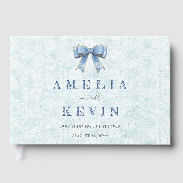 Blue Bow Engagement Invitation – Japanese Style Gästböcker (Framsida)
