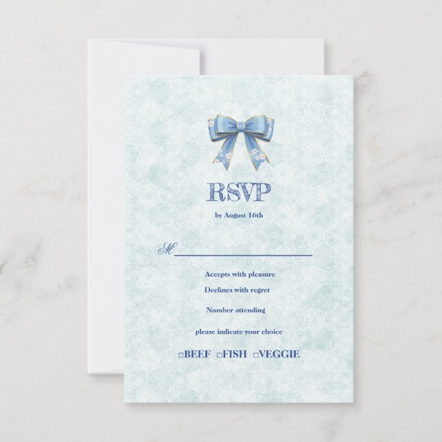 Blue Bow Engagement Invitation – Japanese Style OSA Kort (Framsida)