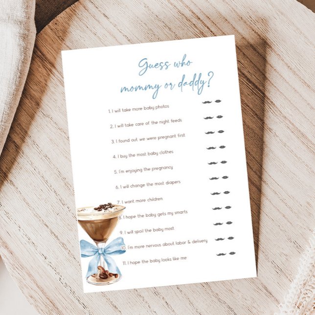 Blue Bow Espresso Martini Vem Vet Pappas Lek (Espresso Baby Shower Game)