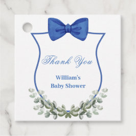 Blue Bow Eucalyptus Vapensköld Baby Shower Tack Gåvor Etiketter